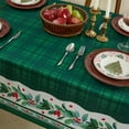 thumbnail image 3 of AUR Christmas Checkered Rectangle Tablecloth, Winter Holly Bell Table Cloth, Green Buffalo Plaid Xmas Table Cover for Dining, Party, Holiday Decor - 60 x 102 Inch, 3 of 15