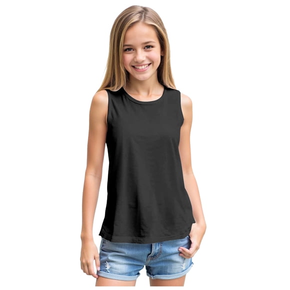 Wxirdiow Toddler Girl Sleeveless Shirt Girls Tank Top Sleeveless Racer Back Top Camisole Undershirts for Ballet Gymnastics Black Size,9-10 Years