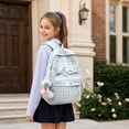 thumbnail image 5 of Cute Gingham Coquette School Backpack for Girls, Pearl Beaded Bow Plush Charm Bookbag, Large Teen Student Casual Daypack (Purple), 5 of 7
