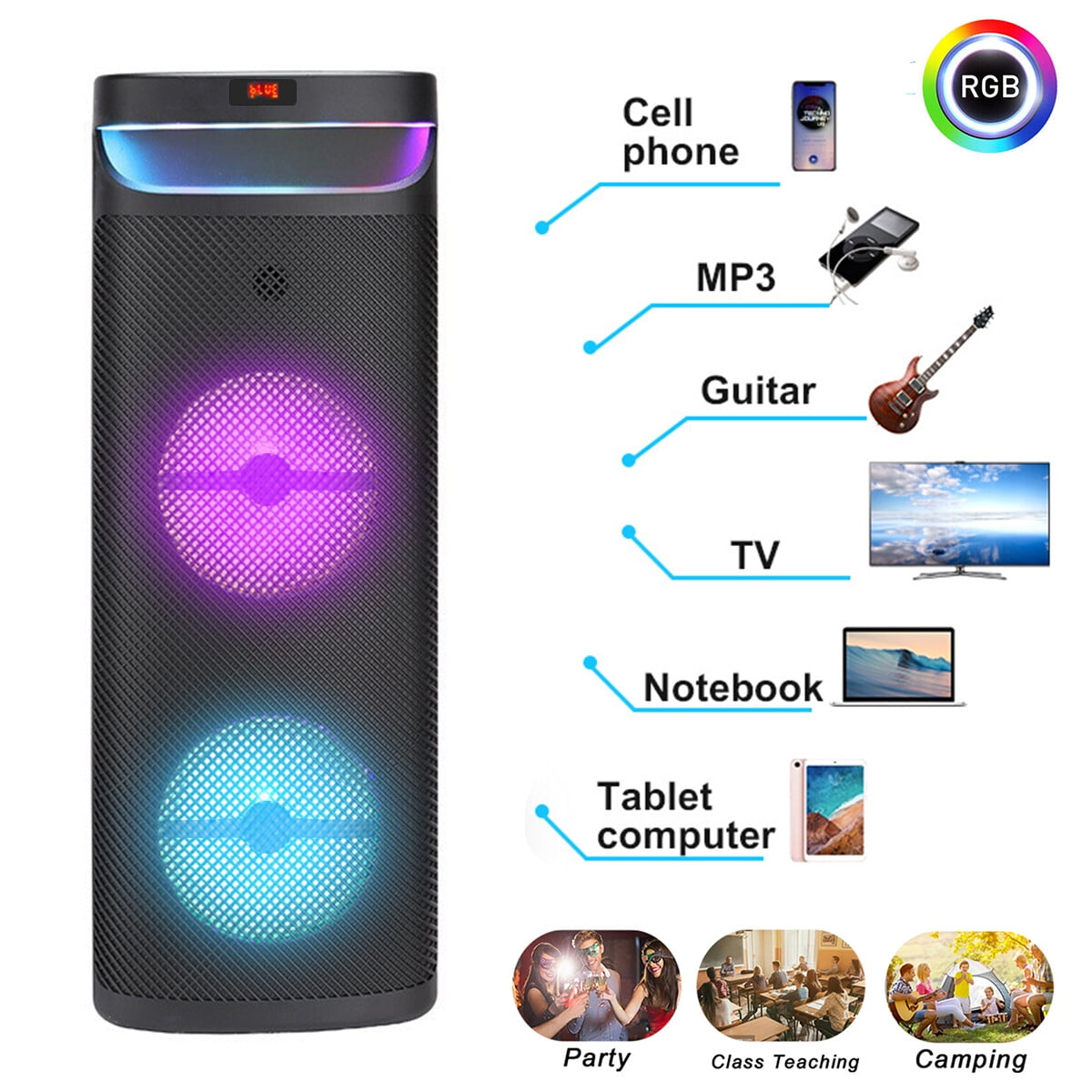 Lohoms Dual 10" Portable Wireless Bluetooth Party Speaker Heavy Bass Sound System Subwoofer w/ Mic