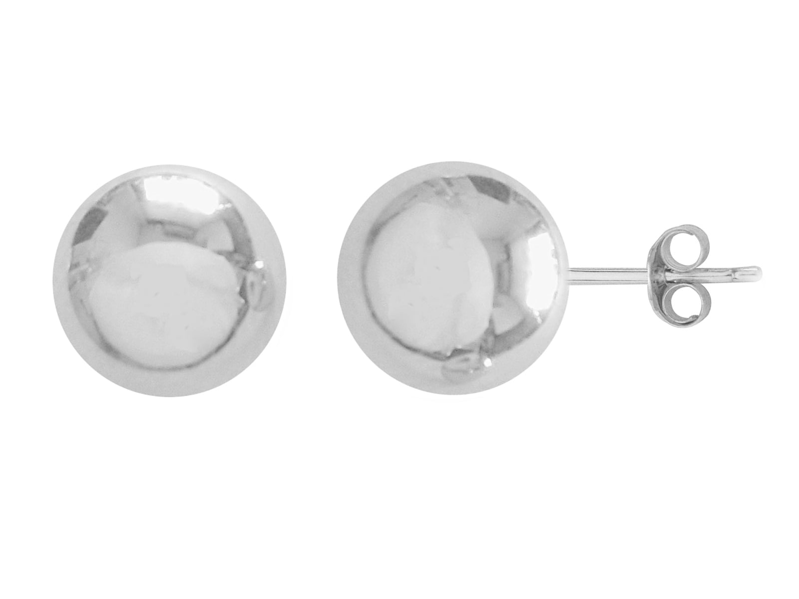 Safety Push Backs Classic Sterling Silver Shiny 10mm Ball Stud Earrings 