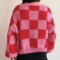 thumbnail image 3 of Women's Long Sleeve Oversized Sweater Checkered Cardigan Open Front Outerwear Tops, 3 of 7