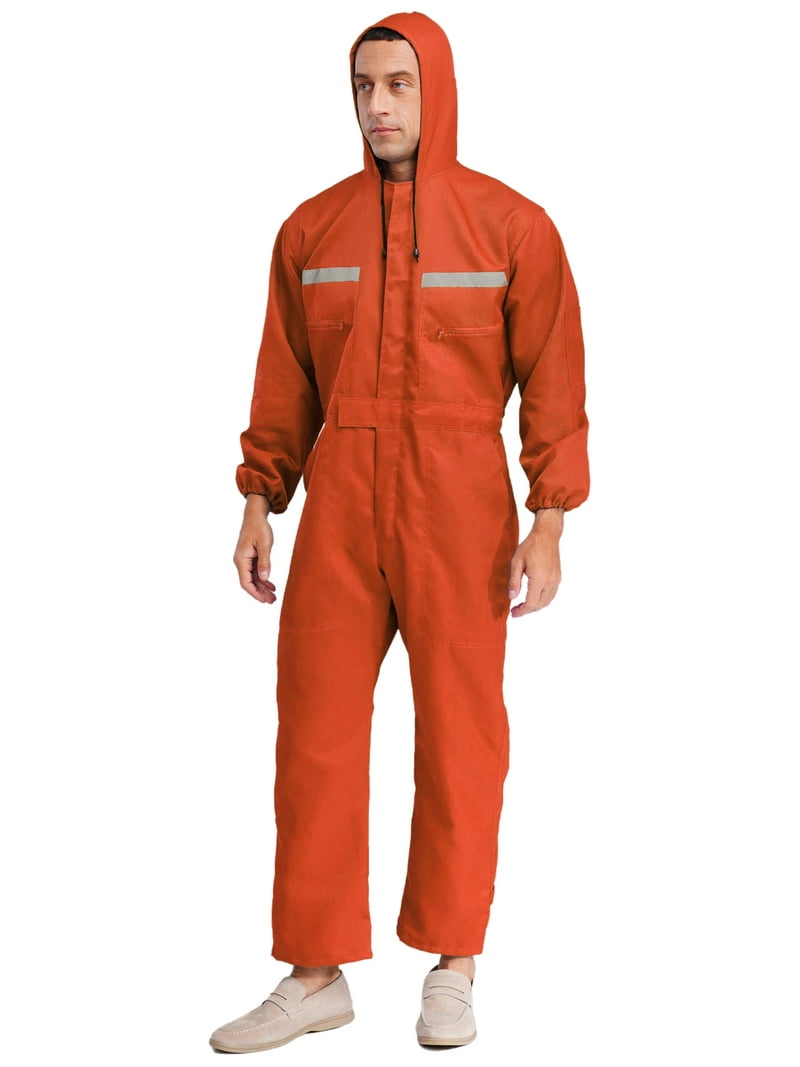 Eandarui Men's Long Sleeve Hi Vis Coveralls Mechanic Hooded Zip