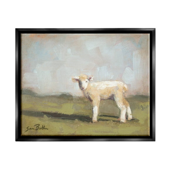 Baby Lamb Farmland Animal Animals & Insects Painting Jet Black Framed Art Print Wall Art