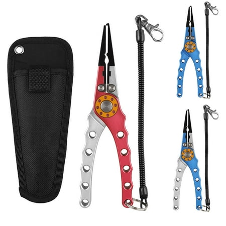 Aluminum Fishing Pliers, Rustproof Saltwater Split Ring Pliers, Fish Hook Remover Scissors Cutter Hook Fish Line Cutter- Includes Sheath and Lanyard-Cuts Any Fishing Line Including Heavy Braid