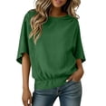 thumbnail image 5 of Guluxicc Womens Summer Cotton Linen Half Sleeve Shirt Crewneck Loose Fit Solid Oversized Basic Tee Blouse Banded Bottom Tops, 5 of 9