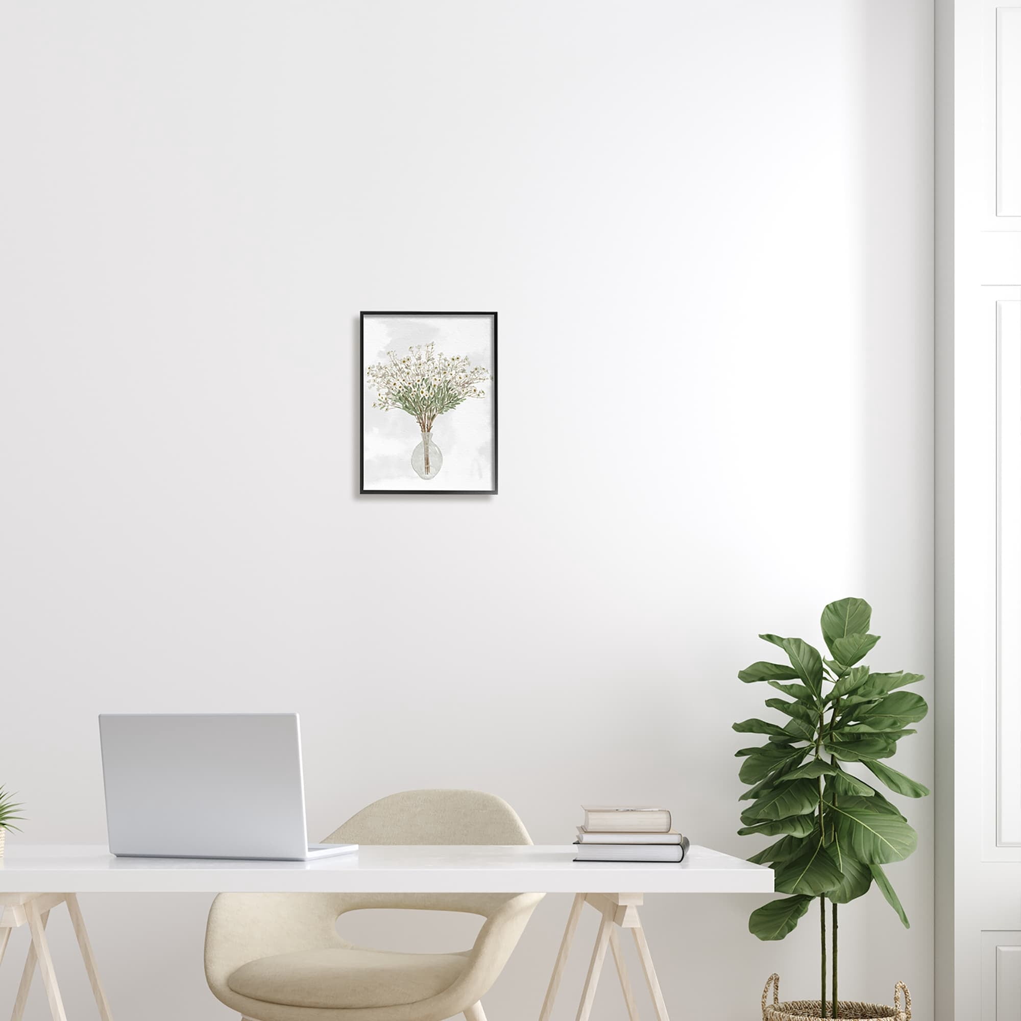 Stupell Industries White Daisy Wildflowers Arrangement Delicate Glass Vase Painting Black Framed Art Print Wall Art, Design by Ziwei Li