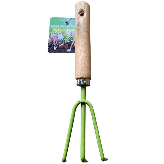 9.8 in Garden Weeder with Wood Handle, Ergonomic, Comfortable Grip for Easy Weed Removal, Sharp Blade Penetrates Deep Roots, Compact Design for Flower Beds, Veggie Patches, Tight Spaces, Green