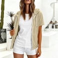 thumbnail image 3 of WAGUTH Women's Zip Up Hooded Sweatshirt Short Sleeve Lightweight Casual Jackets with Pocket for Summer Daily Sports Wear,Khaki,L, 3 of 8