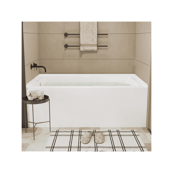 60*30 in/60*32 in Acrylic Rectangular Alcove Soaking Bathtub. Rectangle 60-in X 32-in Alcove Bath With Integral Apron. Integral Flange And Left/Right Hand Drain. White.Chrome Pop-Up Drain