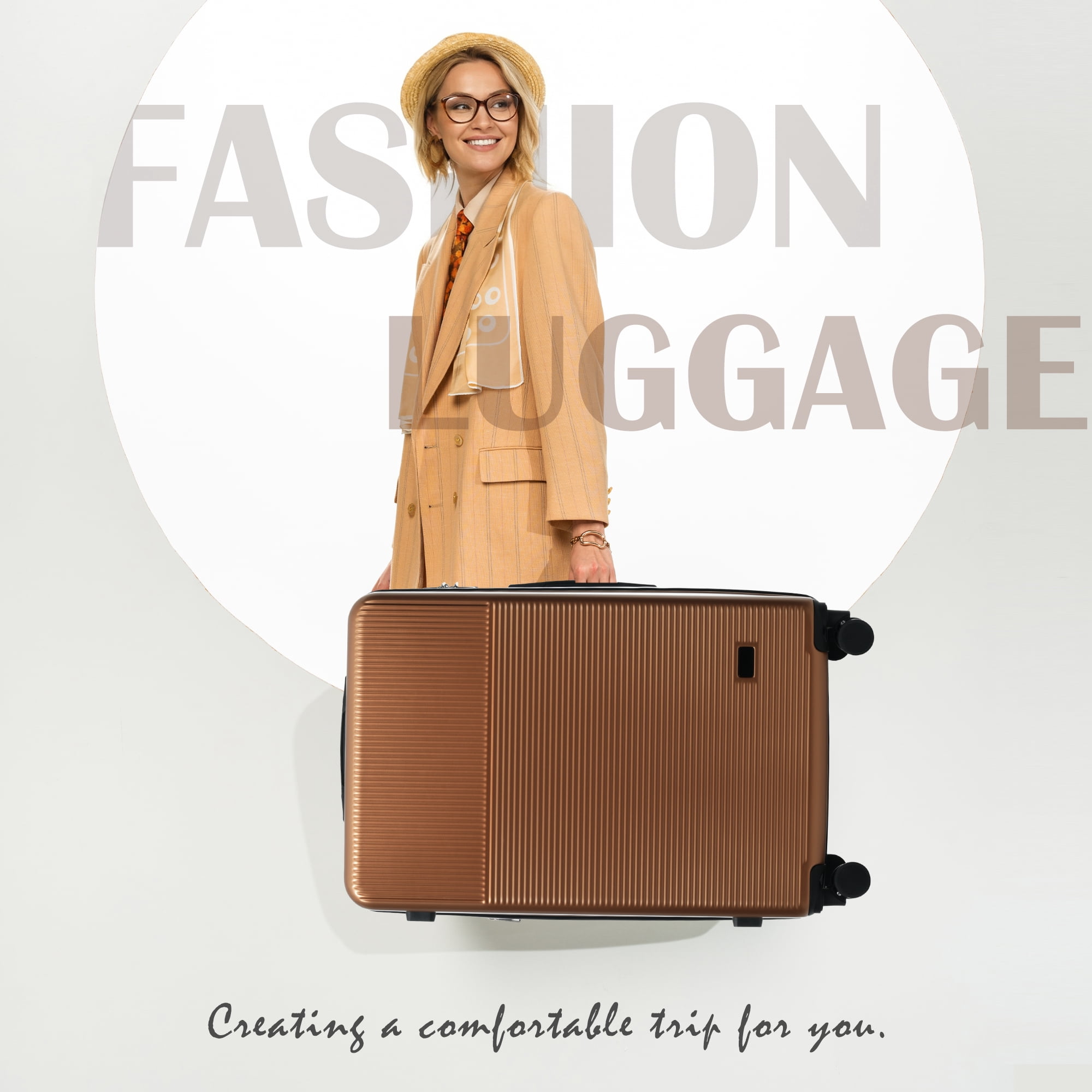 Euroco 5 Piece Luggage Sets, 20" Carry-On Luggage with Half-Opening & USB Port, 20/24/28inch Lightweight Travel Suitcase Set with TSA Lock, Double Spinner Wheels & 2 Travel Duffel Bags,Brown