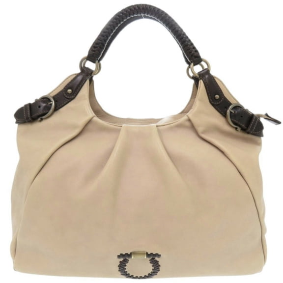 Pre-Owned Salvatore Ferragamo Leather Beige Handbag 0571Salvatore (Good)