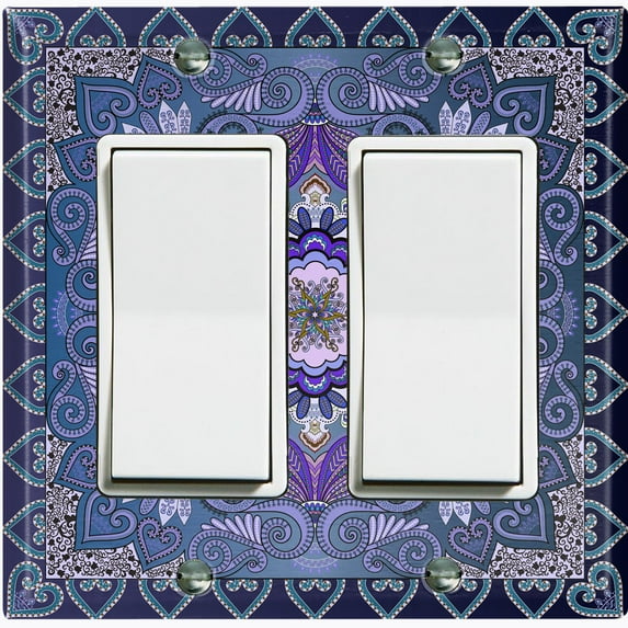 Metal Light Switch Plate Cover Elegant Purple Mandala Flower Tile Pattern TIL061