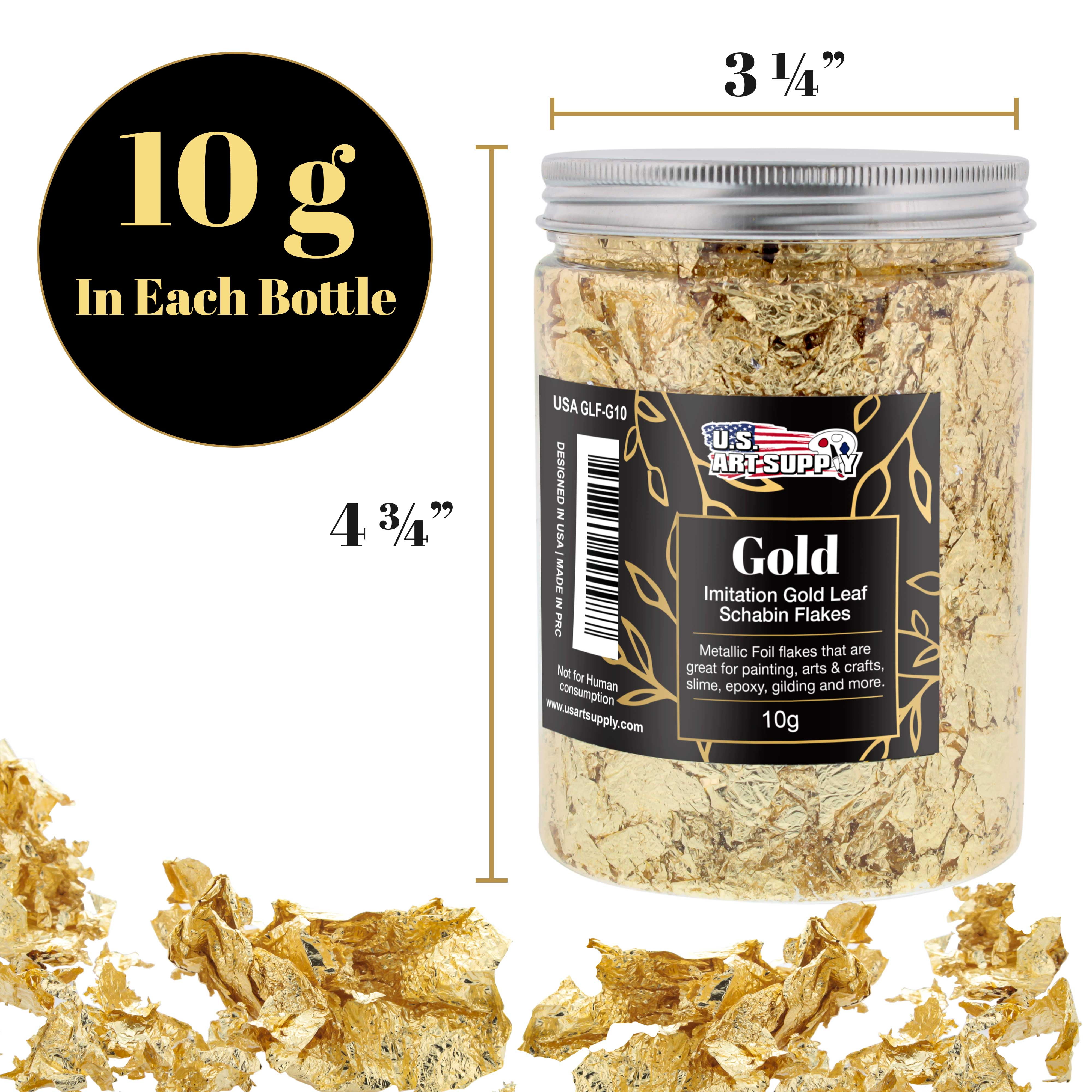 U.S. Art Supply Metallic Foil Schabin Gilding Gold Leaf Flakes - Imitation  Gold in 10 Gram Bottle - Gild Picture Frames, Paintings, Furniture,  Decorate Epoxy Resin, Nails, Jewelry, Arts, Crafts, Slime