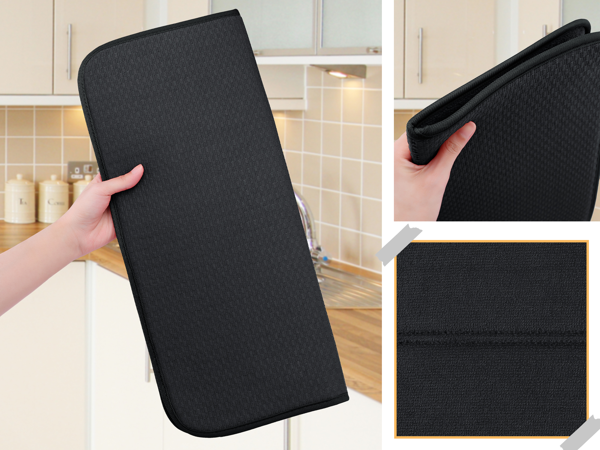 Unique Bargains Absorbent Microfiber Kitchen Drying Mat 17.7*15.7 in Black