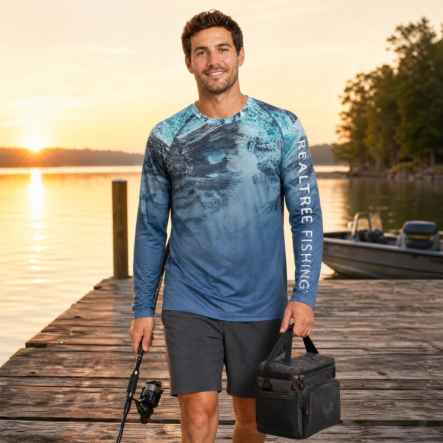 Realtree Men's Long Sleeve Performance Fishing Tee, Dark Granite Bay, 2XL