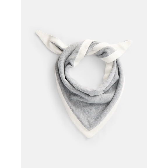 Scenario Women's Border Stripe Knit Triangle Scarf, Medium Grey Heather and Winter White