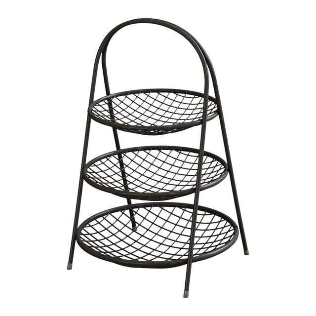 Cesta de frutas organizadora de encimera multiusos decoración cesta de hierro de pie para frutas Negro de 3 niveles