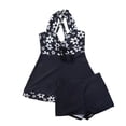 thumbnail image 3 of Pounoo Robe de Bain une Pièce pour Femmes, Col Licou, Imprimé Floral, Ourlet Évasé, Robe de Plage pour Vacances, Maillots de Bain, Cadeau, 3 of 9