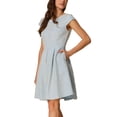 thumbnail image 4 of Vestido de Tweed a Cuadros INSPIRE CHIC para Mujer, Cuello Redondo, Manga Corta, Corte A, Vestido Vintage Plisado XL Azul Blanco, 4 of 6