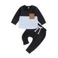 thumbnail image 1 of Bagilaanoe 2Pcs Toddler Baby Boy Long Pants Set Contrast Color Long Sleeve Sweatshirt Pullover Tops + Drawstring Sweatpants 6M 12M 18M 24M 3T Kids Casual Sweatsuits, 1 of 8
