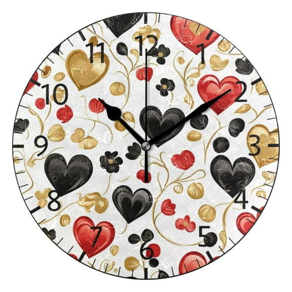 YAZAOO Decorative Wall Clock Size:25cm Hearts and Roses Design Pattern Clock