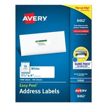 Avery Easy Peel White Address Labels w/ Sure Feed Technology Inkjet Printers, 1.33 x 4, White, 14/Sheet, 100 Sheets/Box