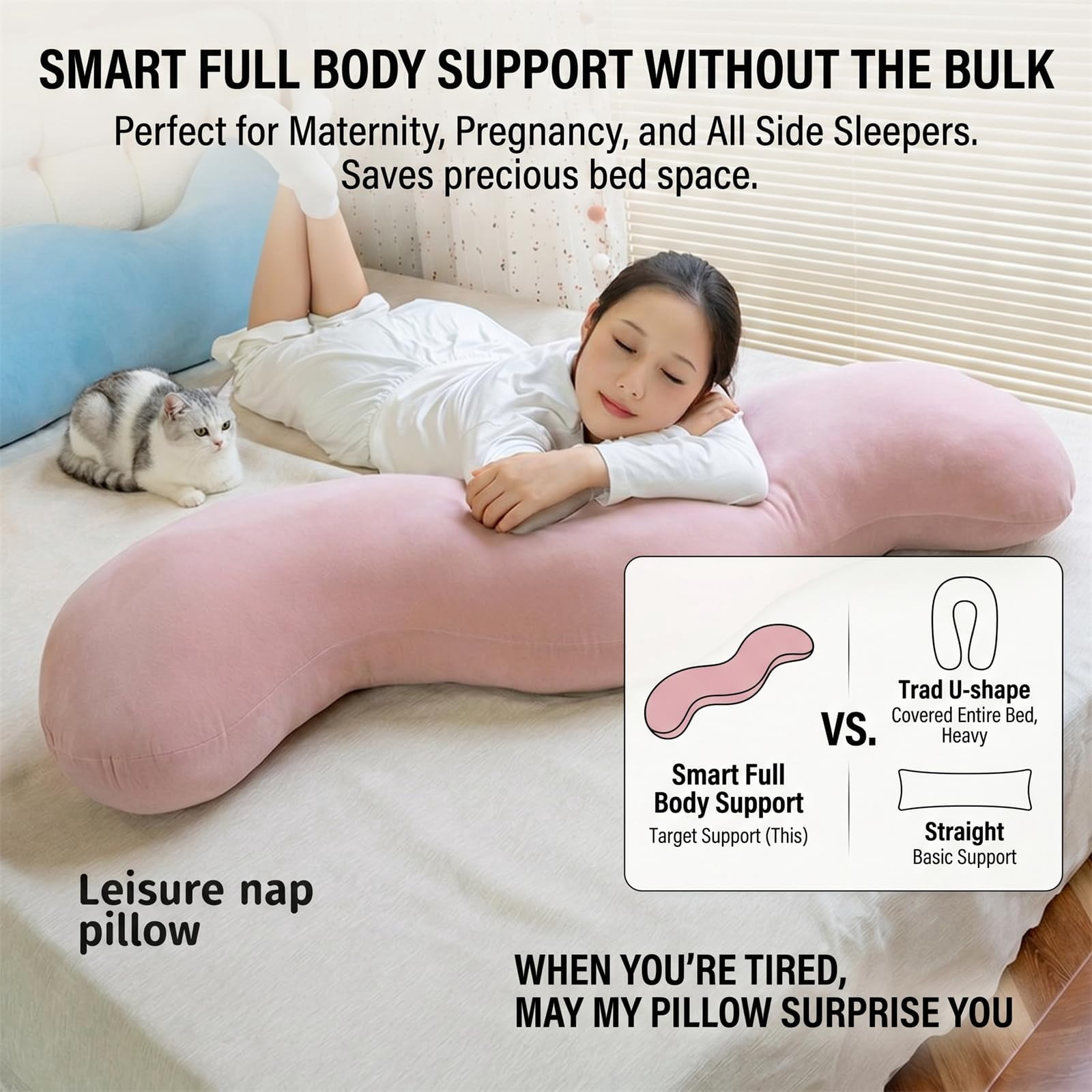 Pea Pod Body Pillow for Side Sleeper with Cooling Body,Soft Ergonomic Side Sleeper Body Pillows for Adults, Full Body Support Pillow