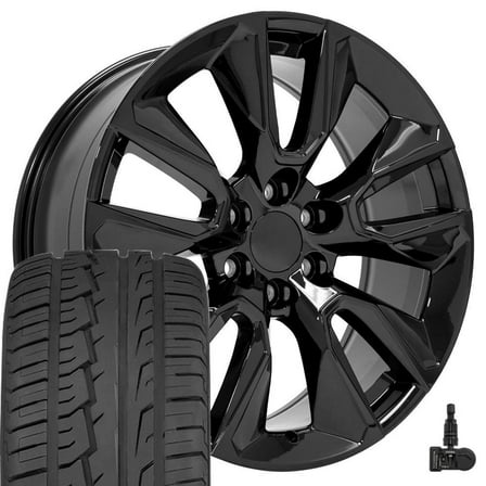 OE Wheels CV32 22 Inch Rims and Tires Fit Silverado 1500 Style 6x139.7 22x9 Gloss Black - Hollander 5916 - iMove Gen 2 SUV 285/45-22 (Set of 4)