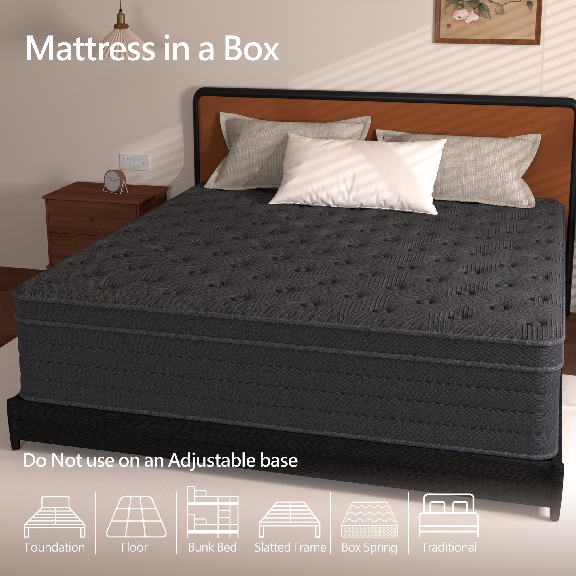 12 Inch Queen Size Mattress,Gray Cooling Gel Memory Foam Mattress in a Box, Individual Pocket Spring Hybrid Mattress,Pressure Relief, CertiPUR-US