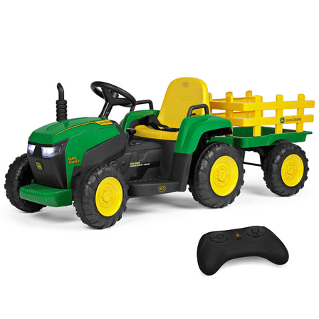Peg Perego John Deere Farm Power 12 Volt Ride-on Tractor and Trailer with Remote Control