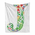 thumbnail image 1 of Letter J Soft Flannel Fleece Blanket, Initial Capital J with Tropical Nature Elements Leaves and Flowers Abstract Swirls, Cozy Plush for Indoor and Outdoor Use, 60" x 80", Multicolor, by Ambesonne, 1 of 6