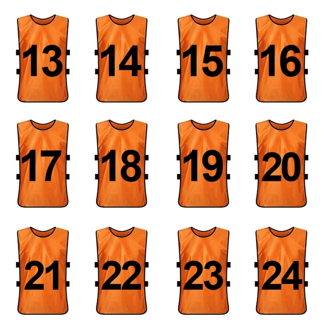 TOPTIE Sets of 12 Numbered Training Vest (#13-24), Soccer Pinnies