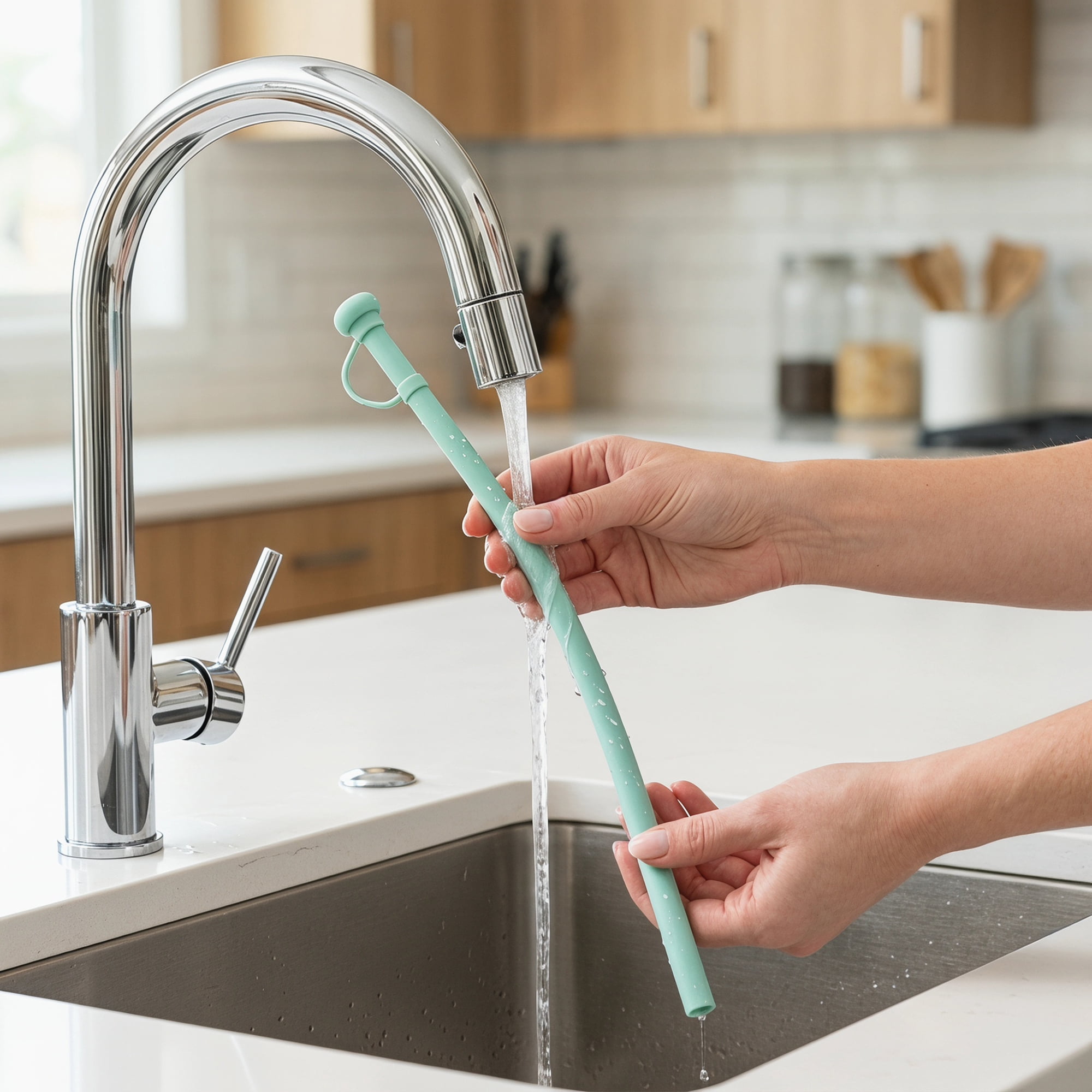 Unique Bargains 8Pcs Reusable Durable Silicone Dishwasher Safe Straws Green