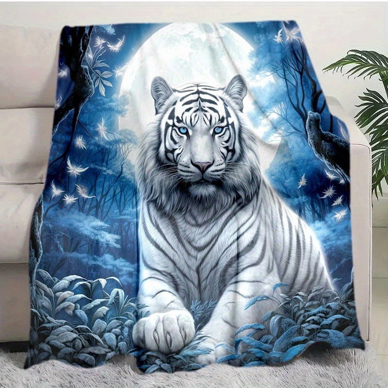 Moonlight Forest Tiger Soft Flannel Blanket - All Season, Anti-Stain for Sofas, Beds, Office Naps and Outdoor Adventures, All Season Blanket | Moonlight Tiger Design | Soft Flannel Fabric, Plush Blan