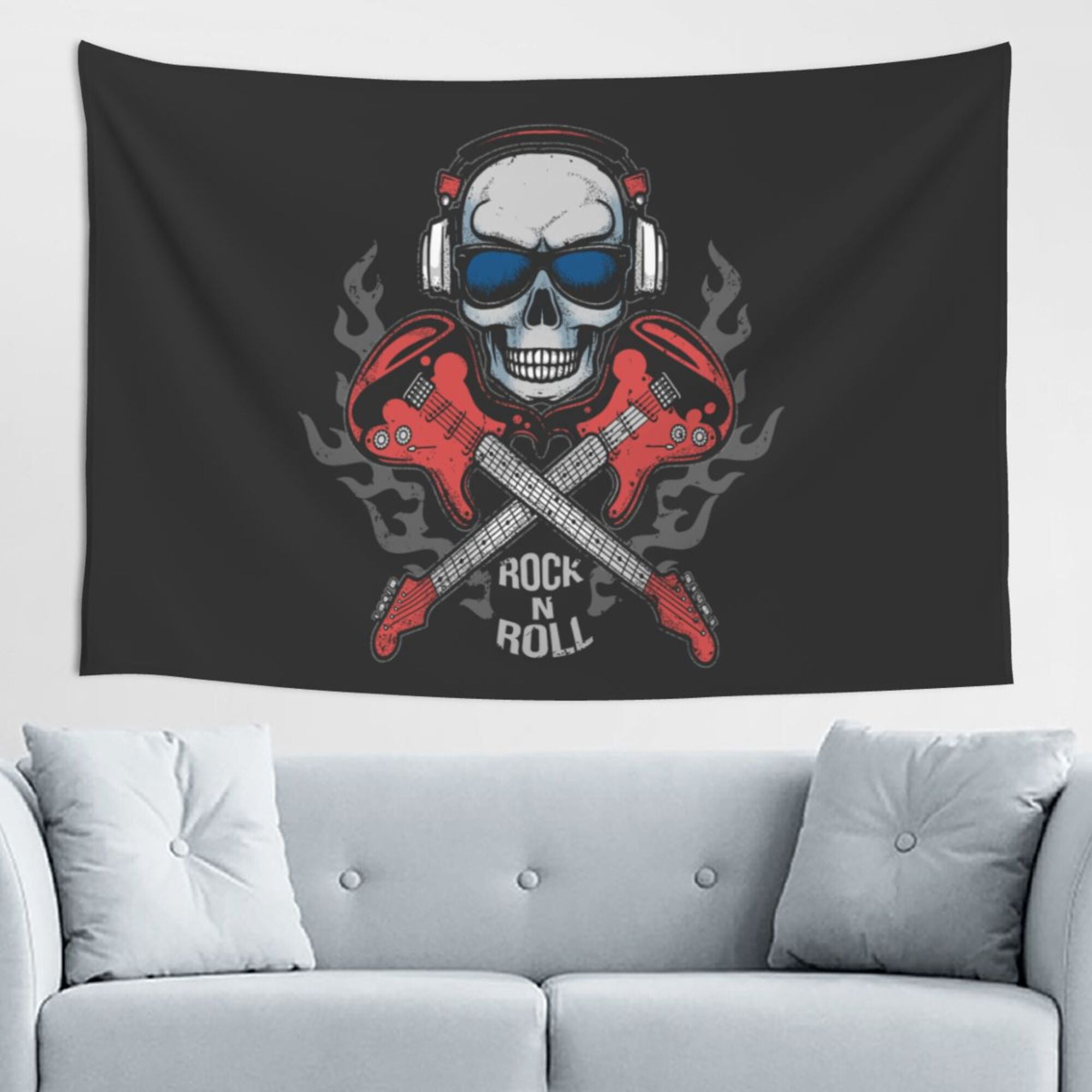 DouZhe Rock n Roll Guitar Skull Tapestry Wall Hanging Tapestries Dorm ...