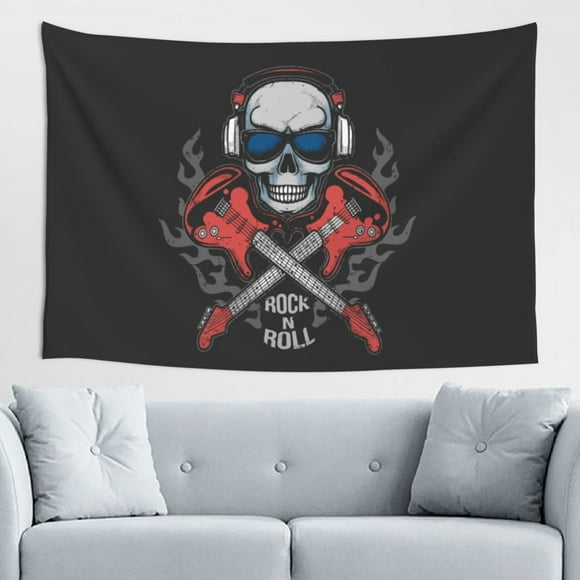DouZhe Rock n Roll Guitar Skull Tapestry Wall Hanging Tapestries Dorm Room Home Decor, 60" x 40"