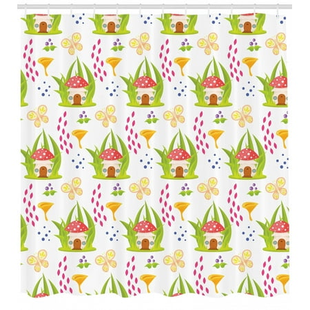Mushroom Decor Shower Curtain Set Spring Forest With Toadstool