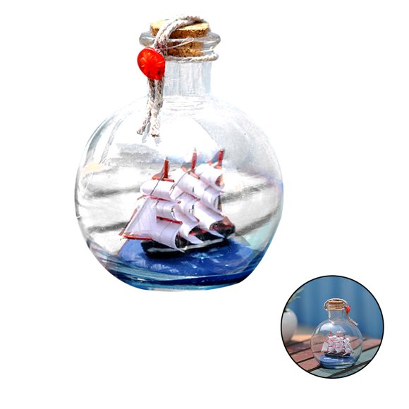 Sailing Boat in Drift Bottle Mediterranean Glass Pirate Ship Wishing Bottle Nautical Home Decorations Gifts Crafts