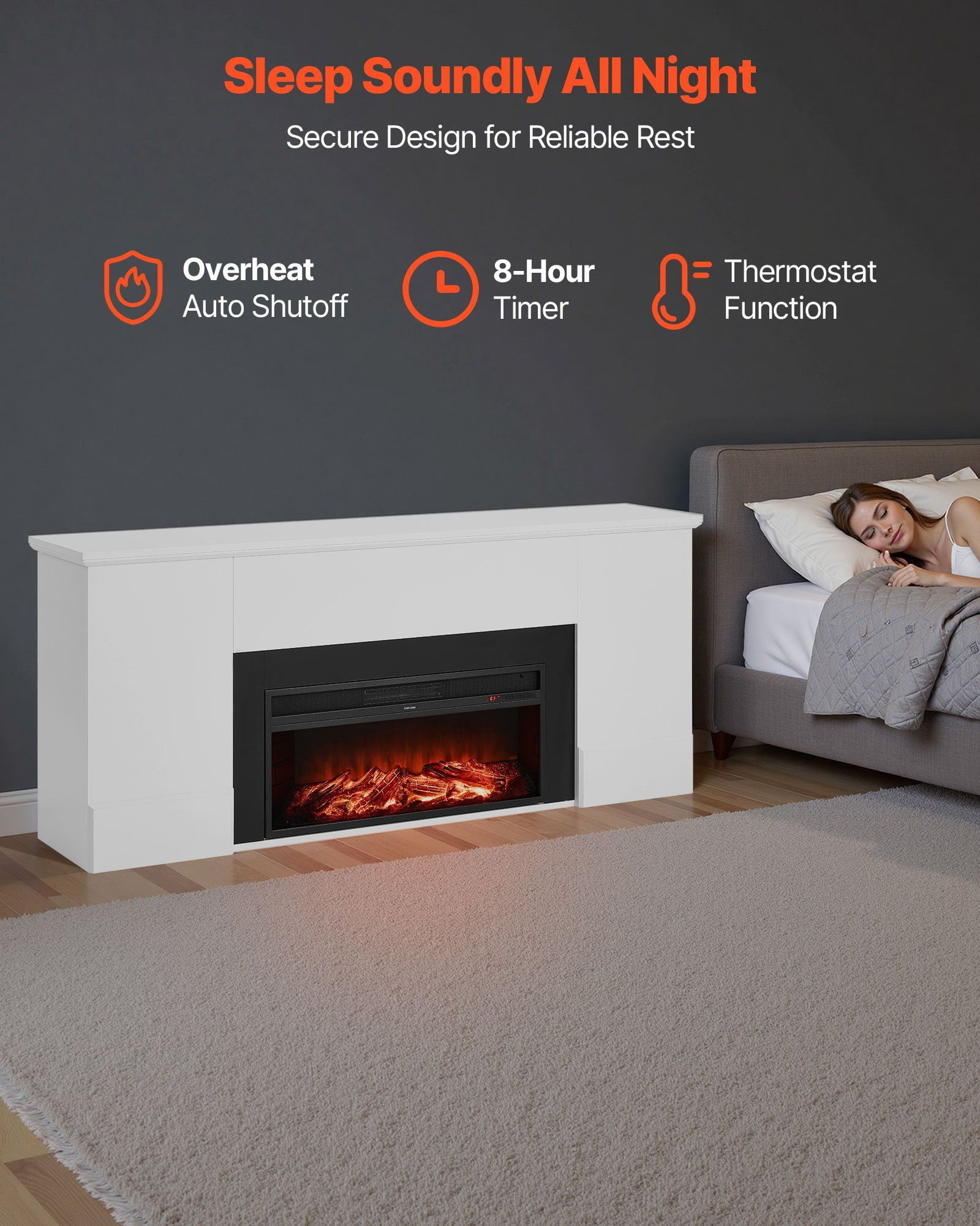 75 Inch White Freestanding Electric Fireplace with Mantel - 1500W Heater, Realistic Flame, Remote Control, Timer, Overheat Protection for Indoor Use in Living Room & Bedroom