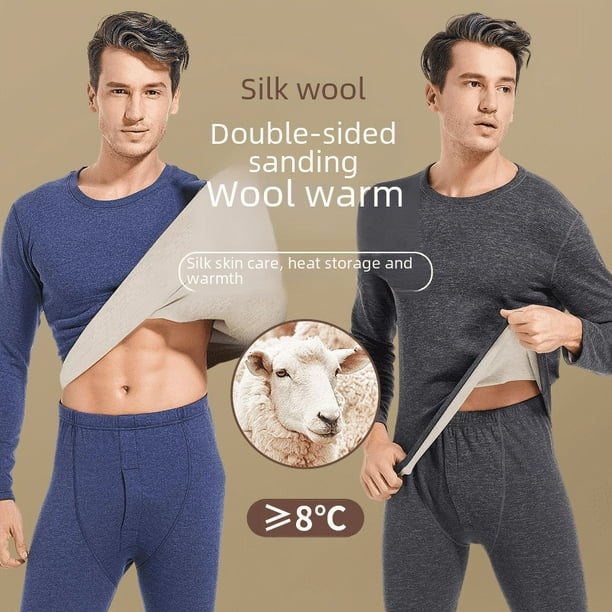 Ropa interior térmica de cachemira de seda de otoño e invierno más traje acolchado de terciopelo ropa de otoño de lijado para hombres pantalones de otoño para hombres