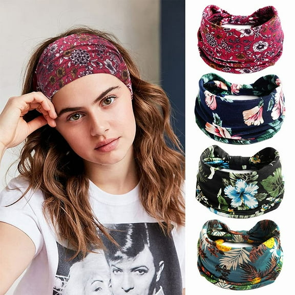 Bibsen 4 Pack Headbands for Women Non Slip Elastic Hair Bands Women Fashion Wide Headband Yoga Workout Running Sport Sweat Hair Wrap for Girls Hair Accessories Band