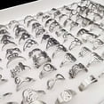thumbnail image 4 of HOOUN 100Pcs/Lot Women Men Carved Charm Gift Engraved Openwork Stainless Steel Rings-100Gold ring&Tray box, 4 of 8