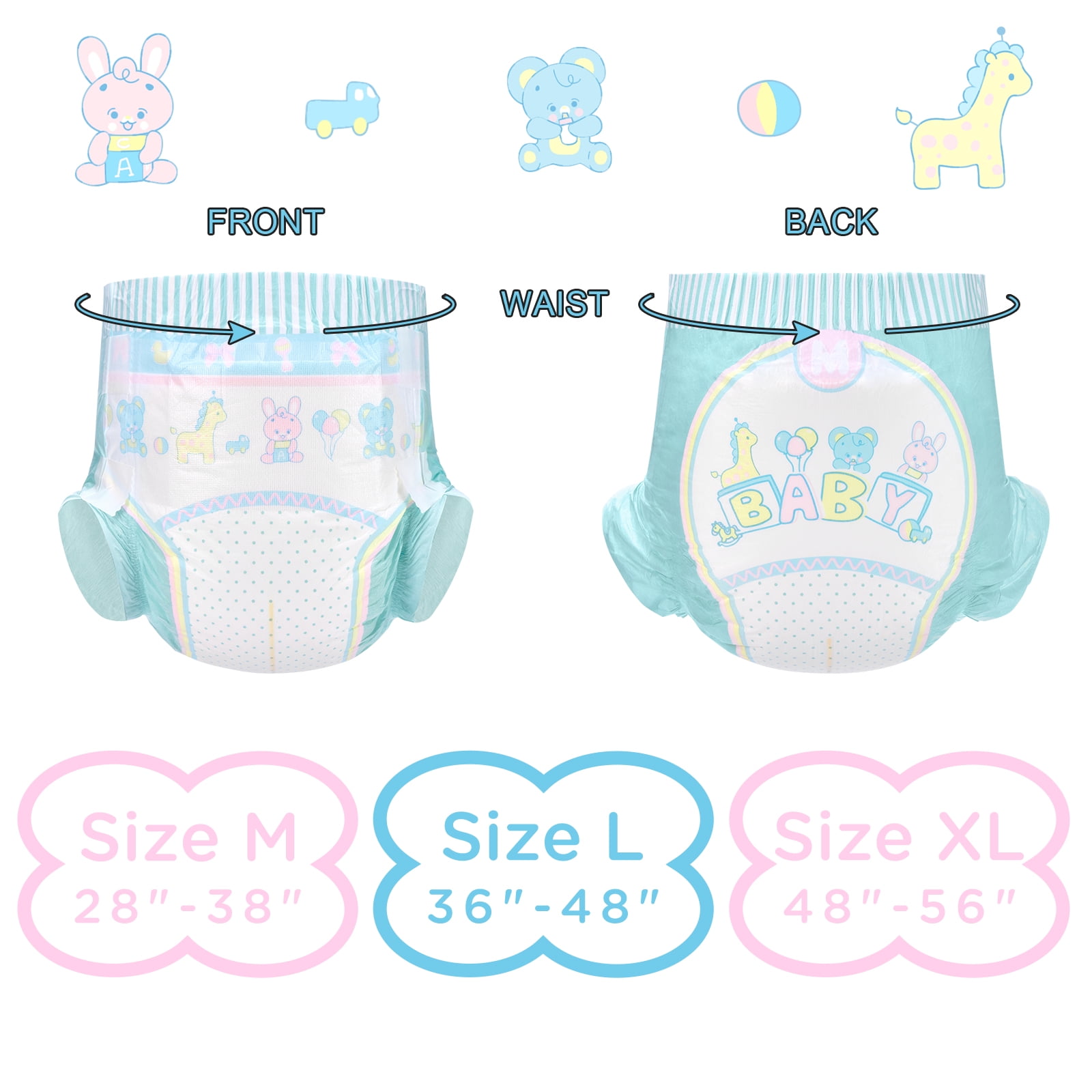 Littleforbig Adjustable Velcro Closure Adult Printed Cloth Back Baby Parade Diaper 10 Pieces (X-Large 48"-56")