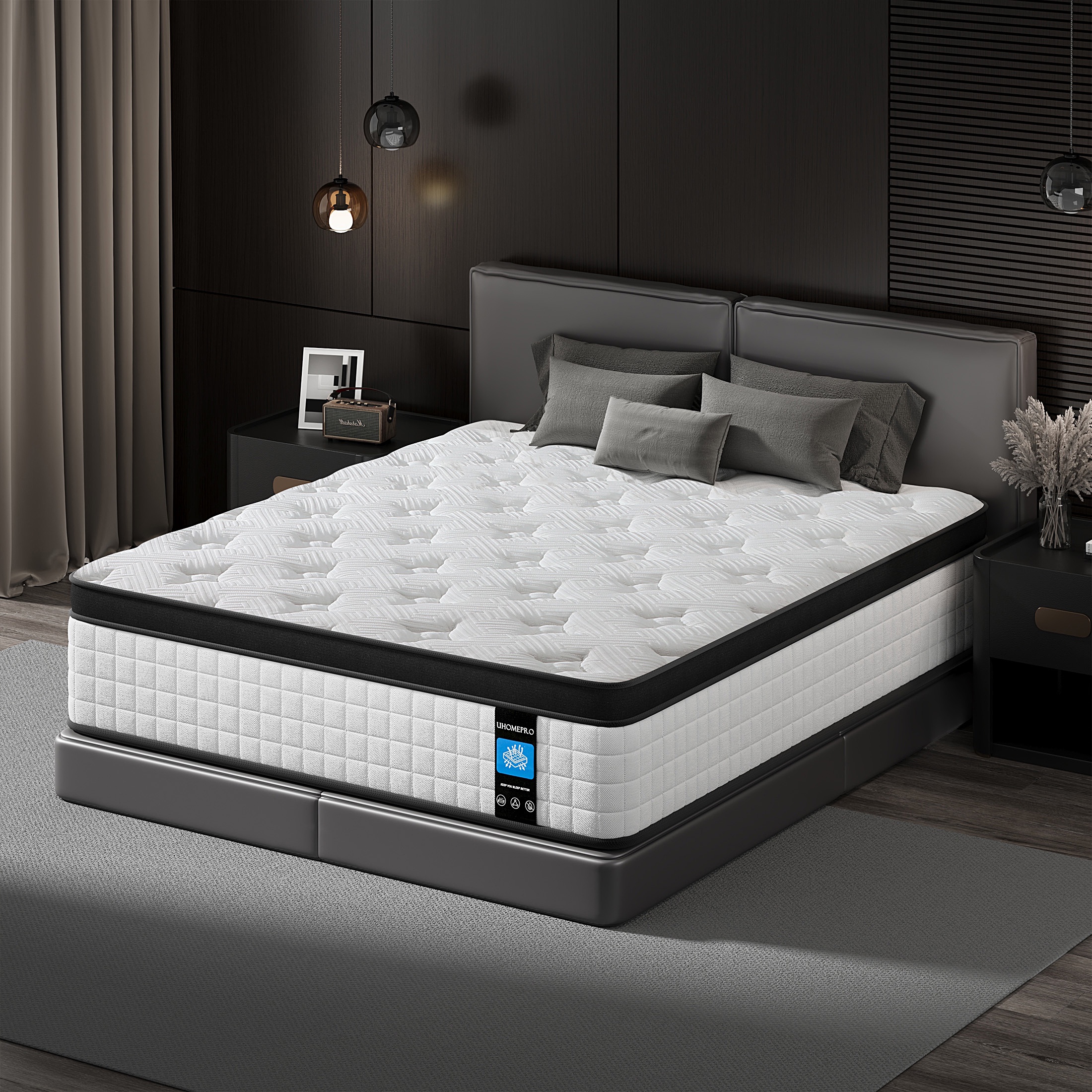 Queen Size Mattress 12 inch, UHOMEPRO Hybrid Mattress in a Box Gel Memory Foam and Wrapped Pocket Spring, Colchon Mattress with Motion Isolation & Enhanced Edge Support,Medium Firm(6.5/10)