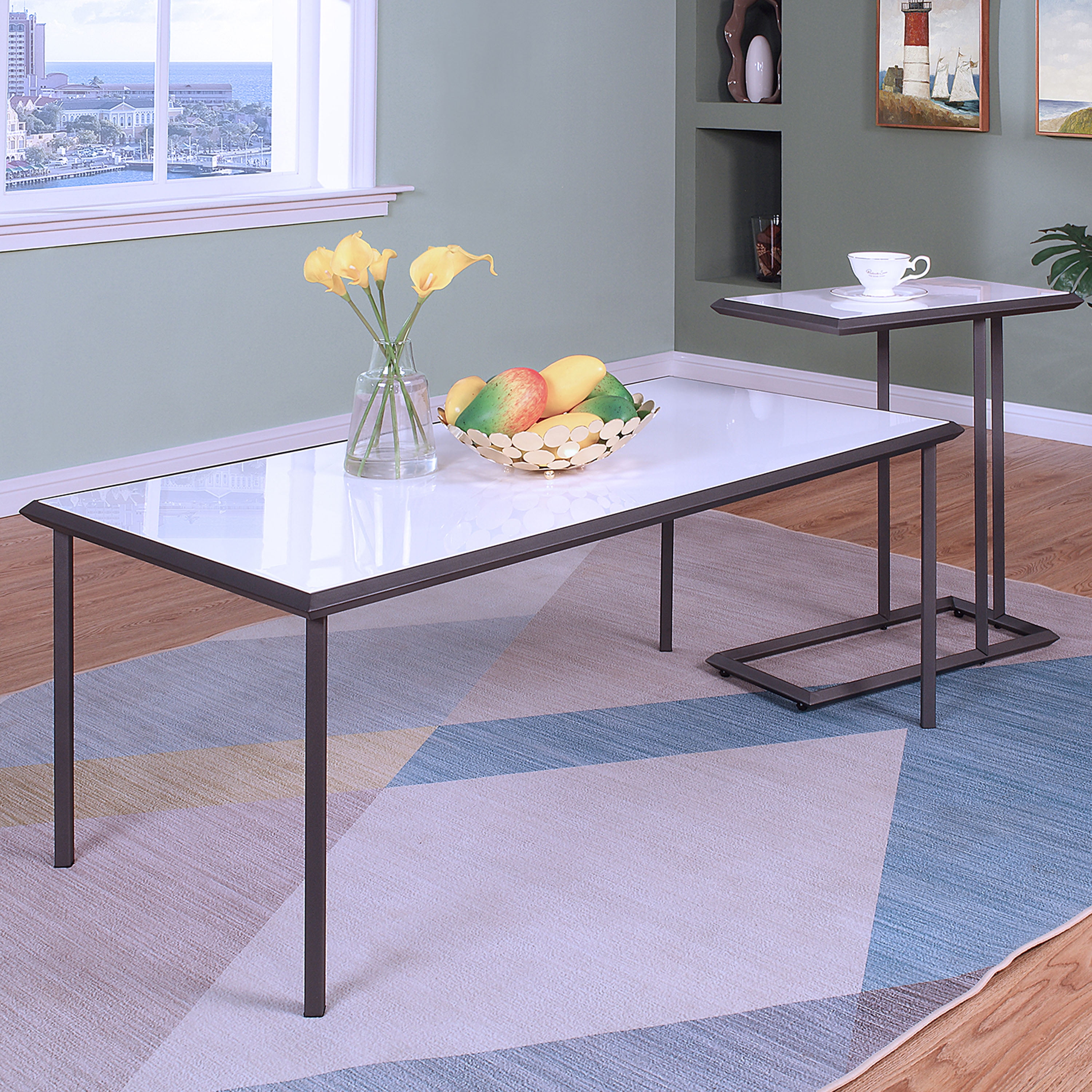 Furniture of America Asher 2-Piece Coffee Table Set, White