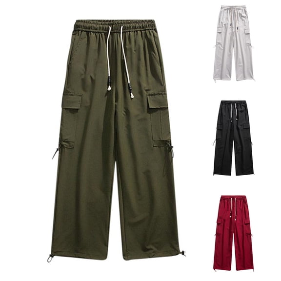 Men's Baggy Cargo Pants Trendy Casual Quick Dry Parachute Pant Loose Fit Harem Joggers with Muti Pockets for Streetwear Size 5XL Wine