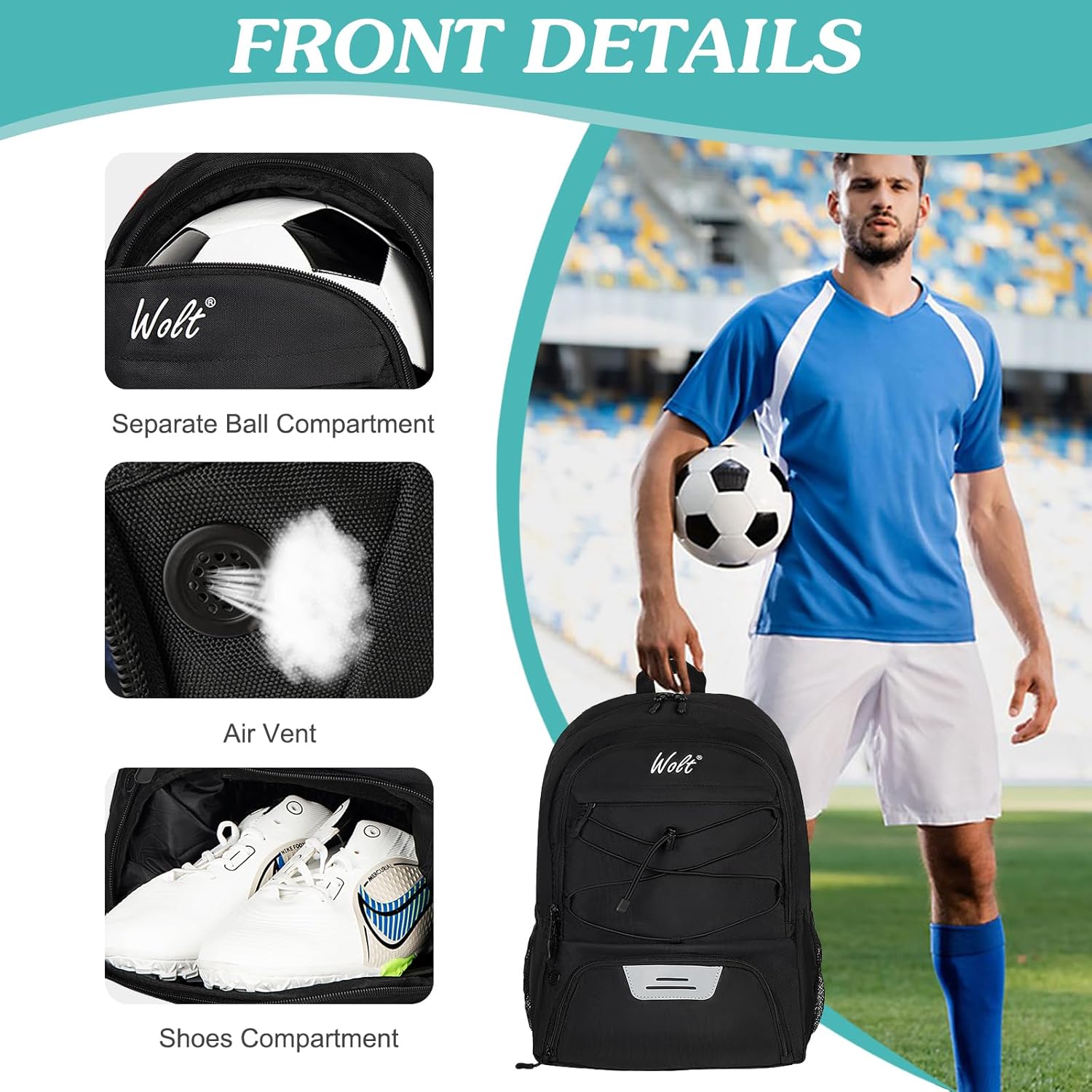 WOLT Soccer Bag Backpack with Shoe Compartments photo 2