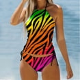 thumbnail image 2 of YDLCAFD Easter Women's Two Piece Irregular Print Swimsuit Tankini Swimsuit Set 2, 2 of 5