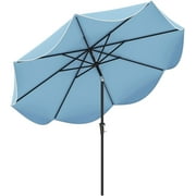 9Ft Patio Umbrella, Outdoor Umbrella with Crank Handle, Push Button Tilt, 2-Tier Beach Umbrella with Sun-Protective Canopy, 8 Ribs, Scalloped Patio Umbrella for Outdoor Deck Pool Table (Blue)